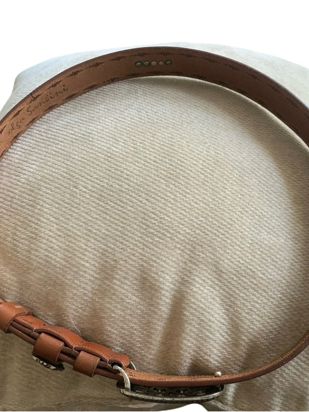 Olga Santini Womens Small Tan Brown Silver Tone Buckle Belt Western Boho Cowgirl
